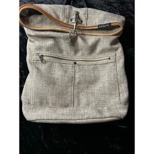 STATE Bags Roll Top Backpack – Gray with Leather Trim Map Print Lining